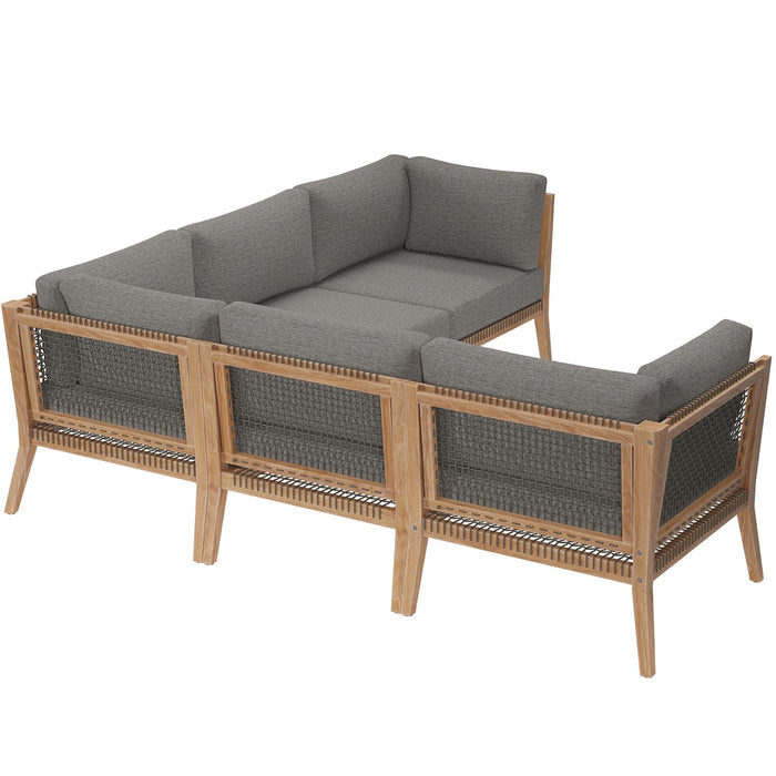 Clearwater Outdoor Patio Teak Wood 5-Piece Sectional Sofa by Modway - alternate view