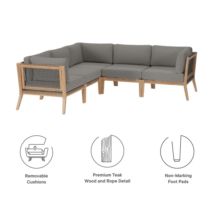 Clearwater Outdoor Patio Teak Wood 5-Piece Sectional Sofa by Modway - side view