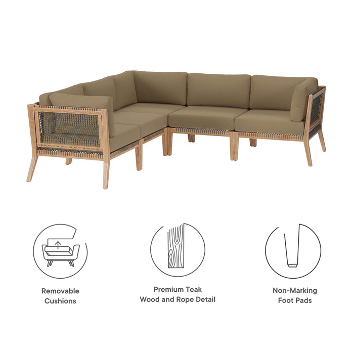 Clearwater Outdoor Patio Teak Wood 5-Piece Sectional Sofa by Modway - installation view