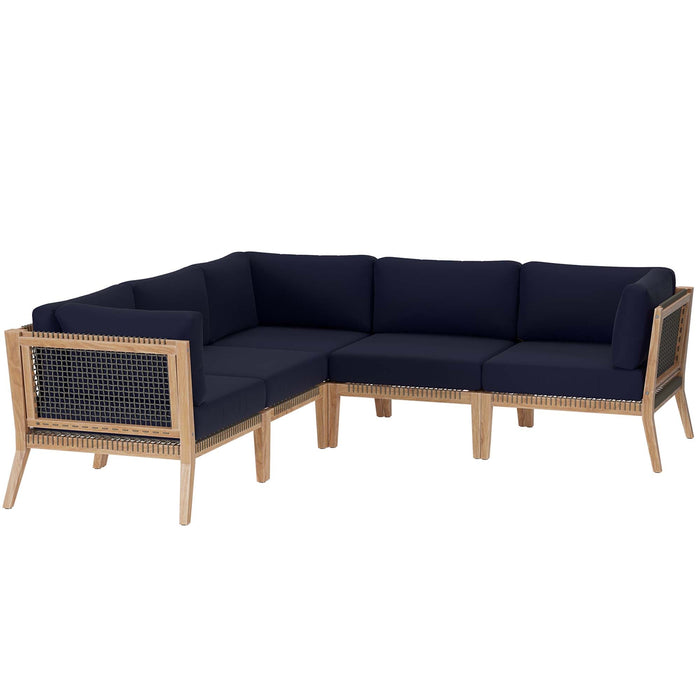 Clearwater Outdoor Patio Teak Wood 5-Piece Sectional Sofa by Modway - view 24