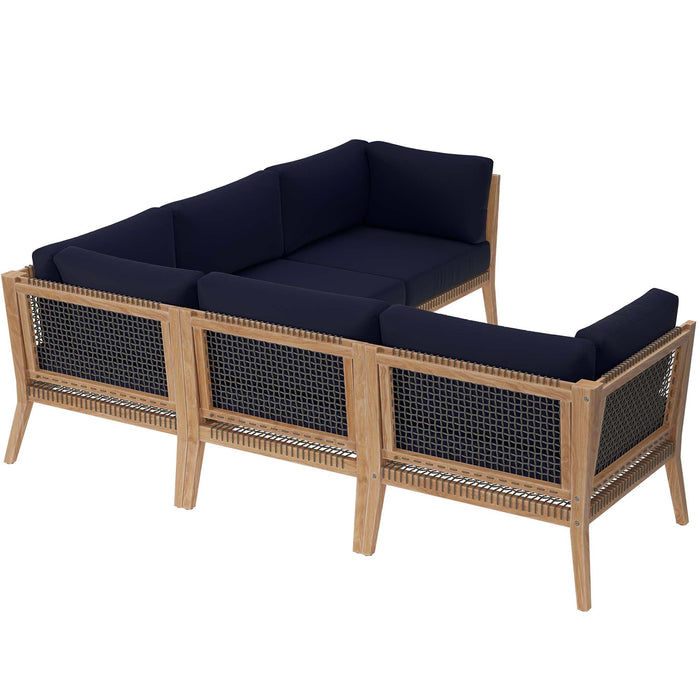 Clearwater Outdoor Patio Teak Wood 5-Piece Sectional Sofa by Modway - view 30