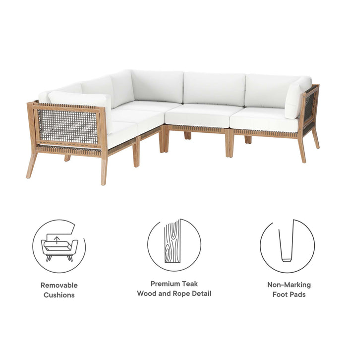 Clearwater Outdoor Patio Teak Wood 5-Piece Sectional Sofa outdoor patio sectional lifestyle shot