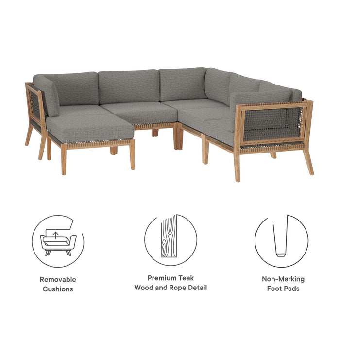 Clearwater Outdoor Patio Teak Wood 6-Piece Sectional Sofa by Modway - side view