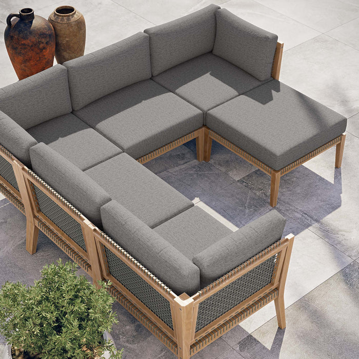 Clearwater Outdoor Patio Teak Wood 6-Piece Sectional Sofa by Modway - detail close-up