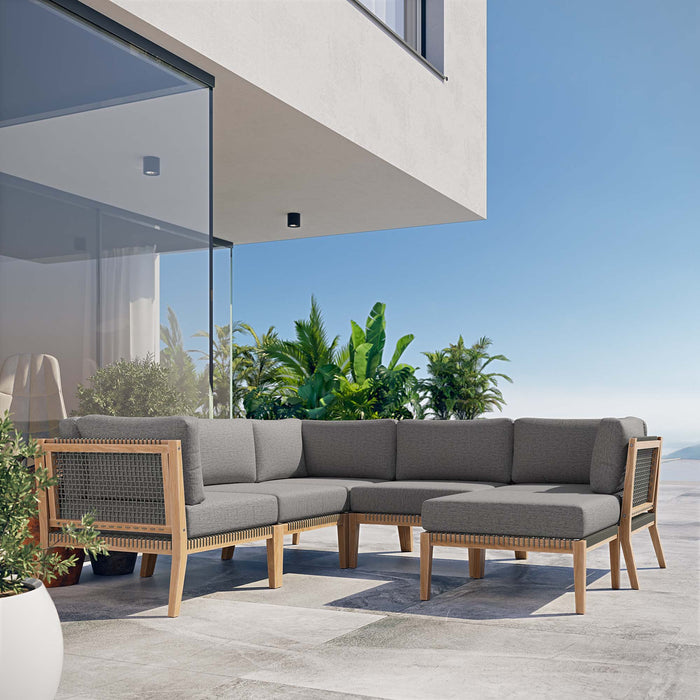 Clearwater Outdoor Patio Teak Wood 6-Piece Sectional Sofa by Modway - front view