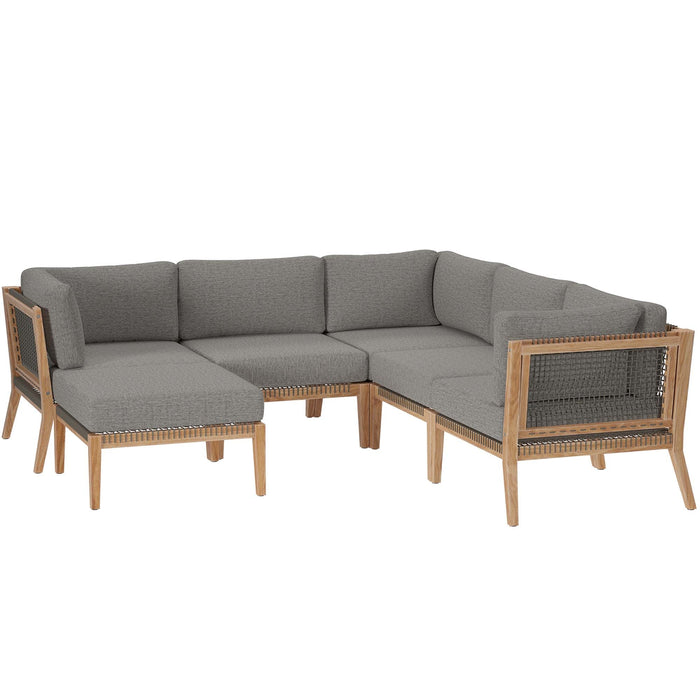 Clearwater Outdoor Patio Teak Wood 6-Piece Sectional Sofa by Modway - angle view