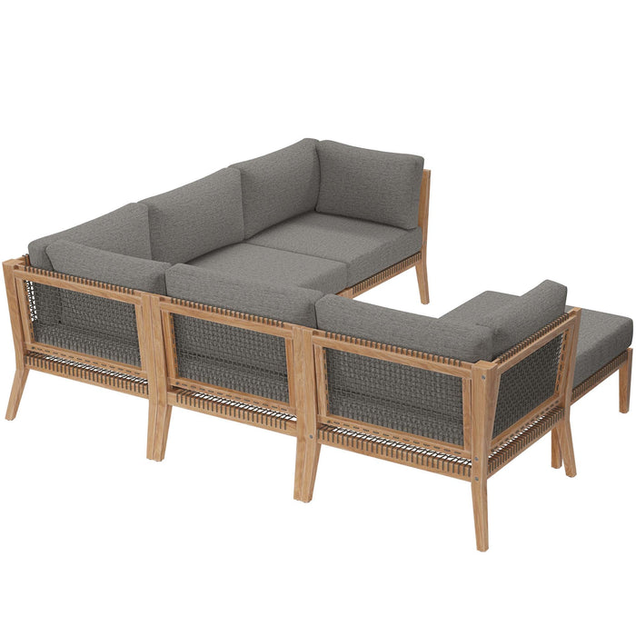 Clearwater Outdoor Patio Teak Wood 6-Piece Sectional Sofa by Modway - interior view