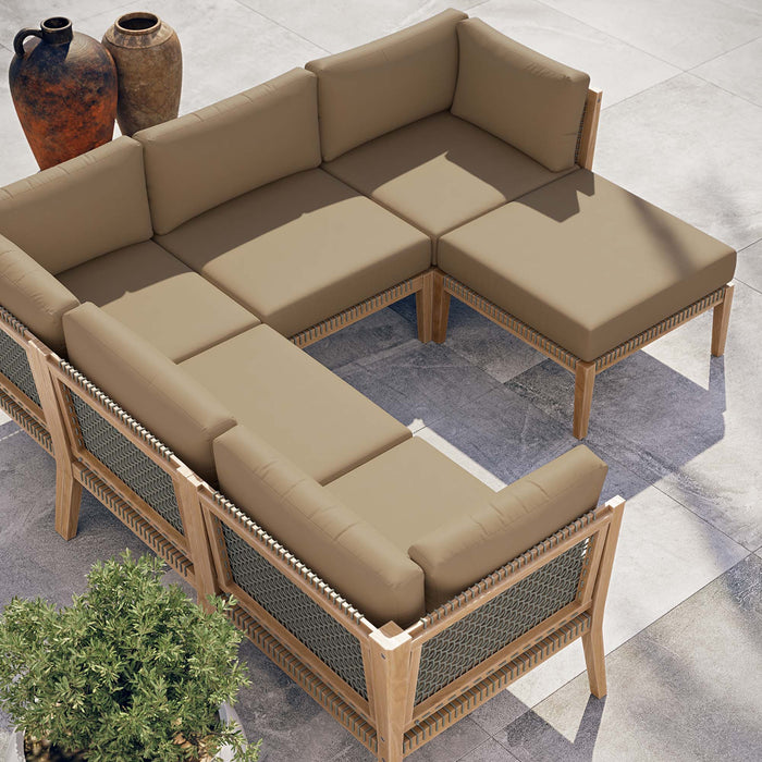 Clearwater Outdoor Patio Teak Wood 6-Piece Sectional Sofa by Modway - view 18