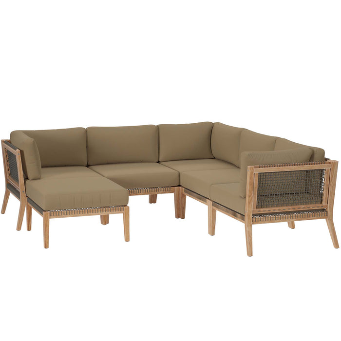 Clearwater Outdoor Patio Teak Wood 6-Piece Sectional Sofa by Modway - view 16