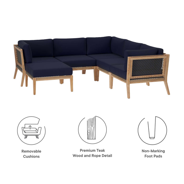 Clearwater Outdoor Patio Teak Wood 6-Piece Sectional Sofa outdoor patio sectional back view