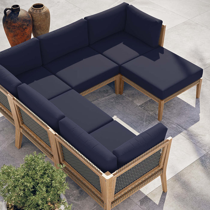 Clearwater Outdoor Patio Teak Wood 6-Piece Sectional Sofa outdoor patio sectional seating detail