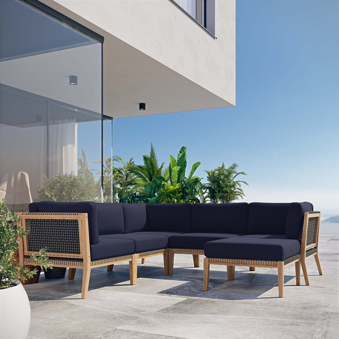 Clearwater Outdoor Patio Teak Wood 6-Piece Sectional Sofa by Modway - view 29
