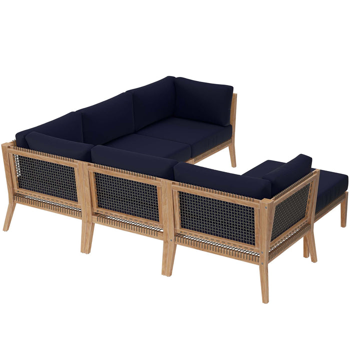 Clearwater Outdoor Patio Teak Wood 6-Piece Sectional Sofa outdoor patio sectional back view