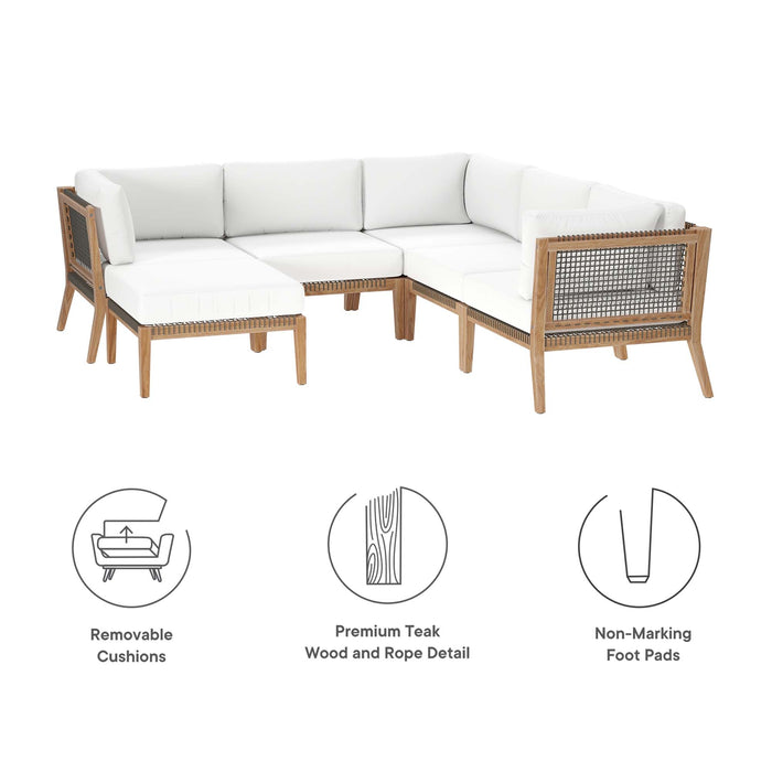 Clearwater Outdoor Patio Teak Wood 6-Piece Sectional Sofa outdoor patio sectional dimensions and measurements
