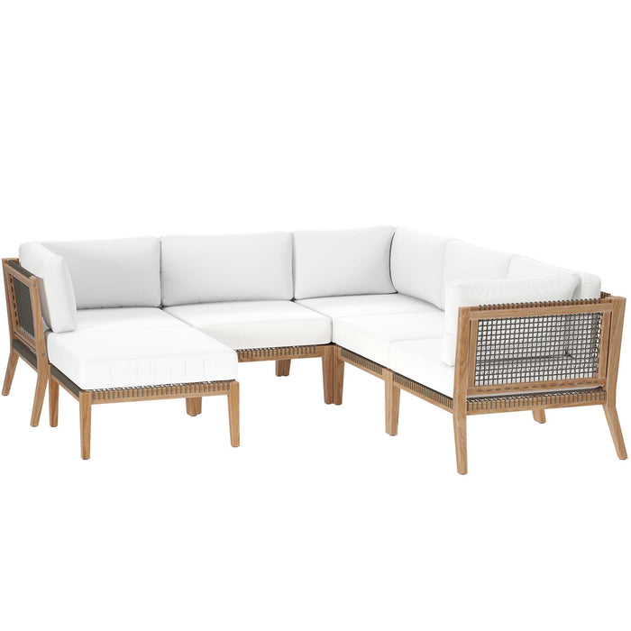 Clearwater Outdoor Patio Teak Wood 6-Piece Sectional Sofa outdoor patio sectional lifestyle shot