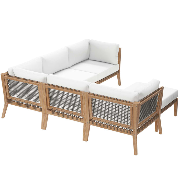 Clearwater Outdoor Patio Teak Wood 6-Piece Sectional Sofa outdoor patio sectional dimensions and measurements