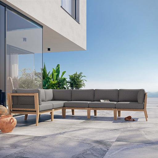 Clearwater Outdoor Patio Teak Wood 6-Piece Sectional Sofa by Modway - front view