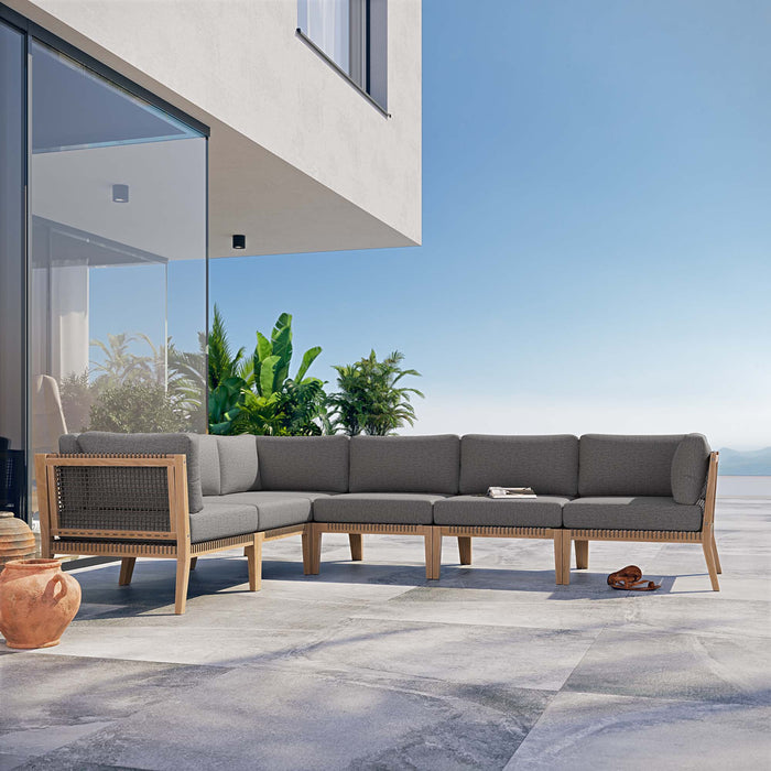 Clearwater Outdoor Patio Teak Wood 6-Piece Sectional Sofa by Modway - front view