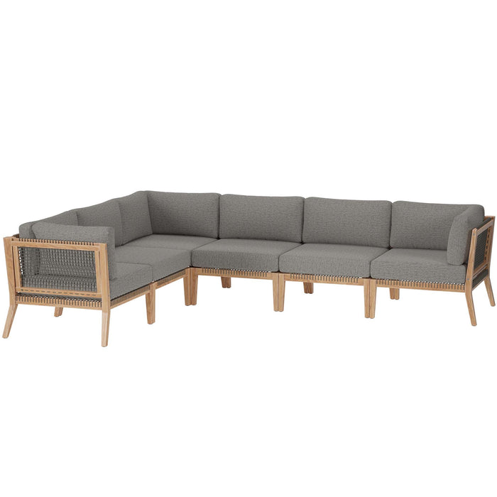 Clearwater Outdoor Patio Teak Wood 6-Piece Sectional Sofa by Modway - angle view