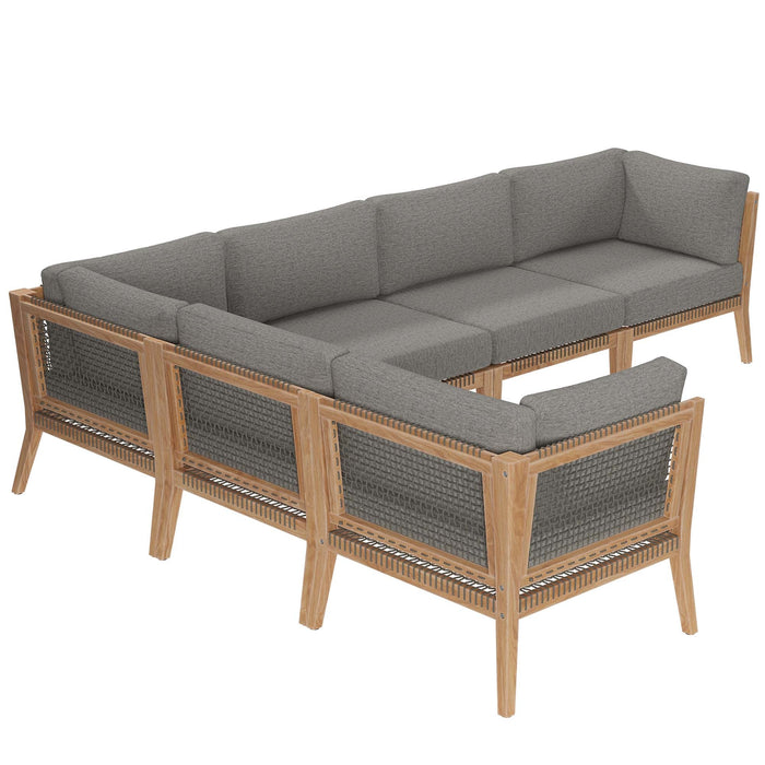 Clearwater Outdoor Patio Teak Wood 6-Piece Sectional Sofa by Modway - top view