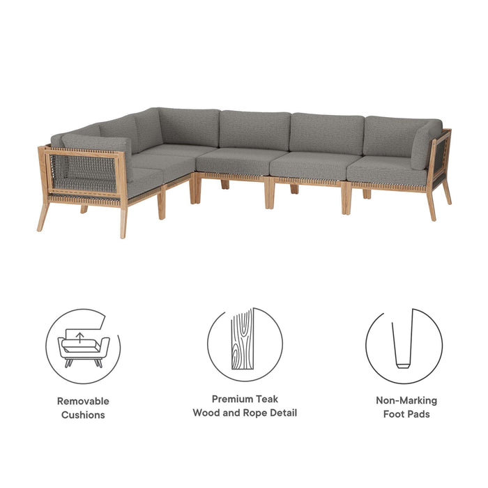Clearwater Outdoor Patio Teak Wood 6-Piece Sectional Sofa by Modway - side view
