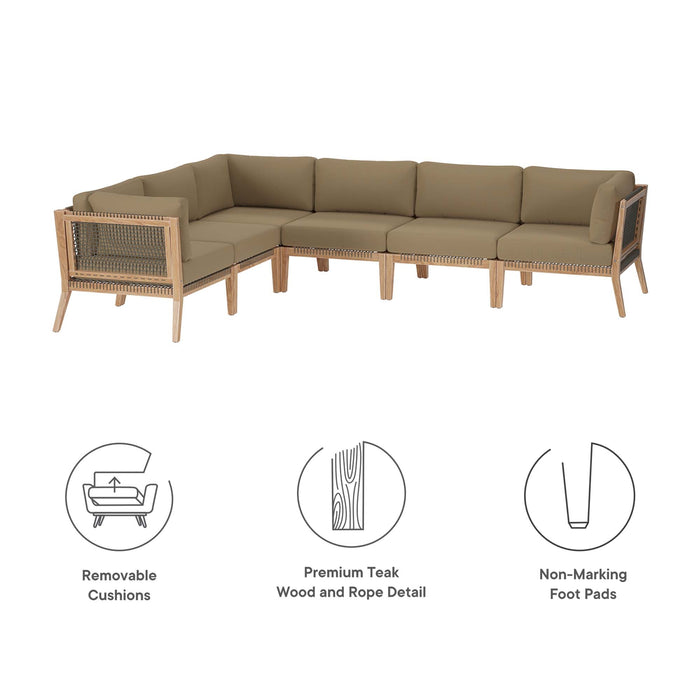 Clearwater Outdoor Patio Teak Wood 6-Piece Sectional Sofa by Modway - installation view