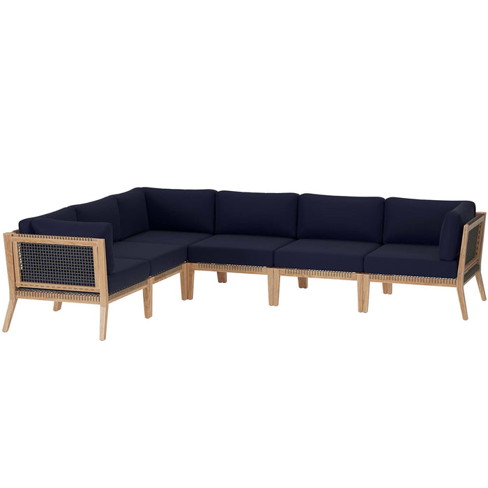 Clearwater Outdoor Patio Teak Wood 6-Piece Sectional Sofa by Modway - view 24