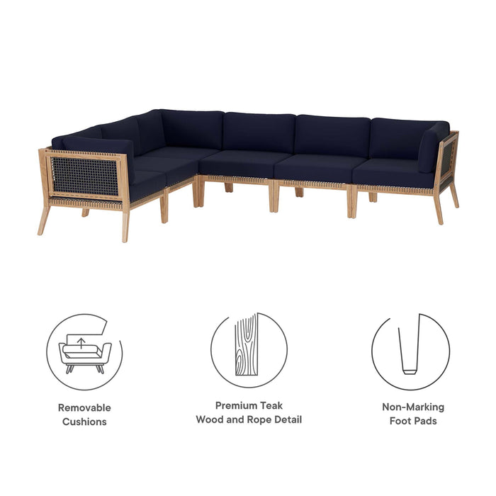 Clearwater Outdoor Patio Teak Wood 6-Piece Sectional Sofa by Modway - view 25