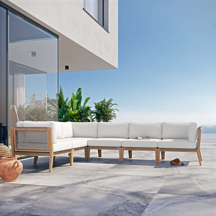 Clearwater Outdoor Patio Teak Wood 6-Piece Sectional Sofa outdoor patio sectional side view