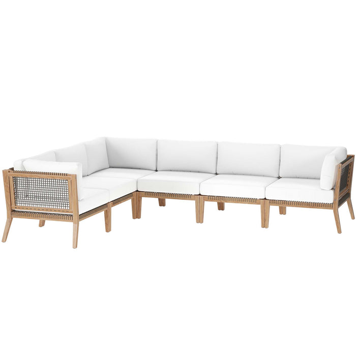 Clearwater Outdoor Patio Teak Wood 6-Piece Sectional Sofa outdoor patio sectional detail close-up