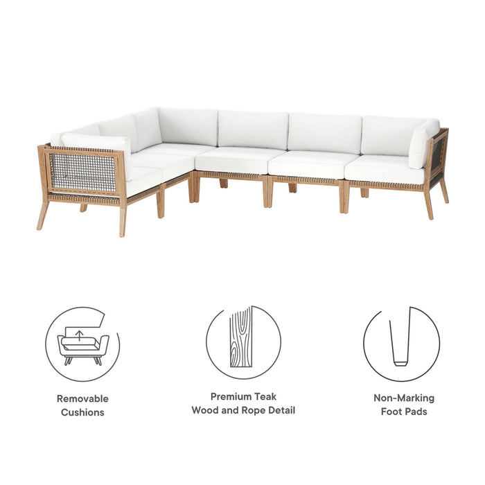 Clearwater Outdoor Patio Teak Wood 6-Piece Sectional Sofa outdoor patio sectional lifestyle shot