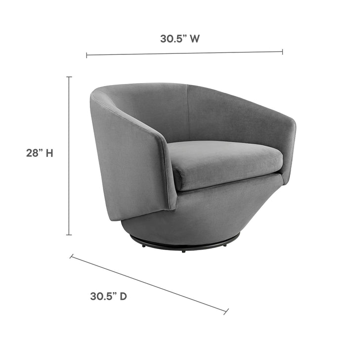 Modway Series Performance Velvet Fabric Swivel Chair Living Room Furniture in Blue - Detail View