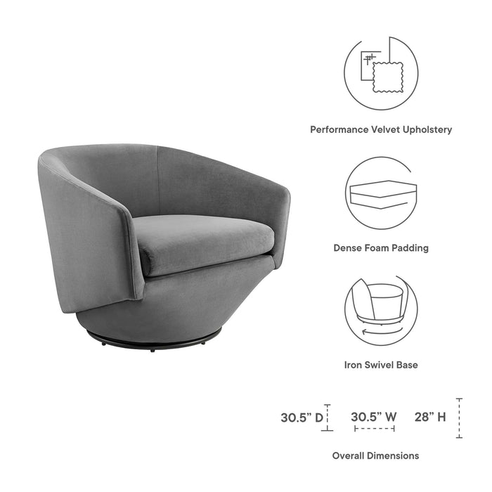 Modway Series Performance Velvet Fabric Swivel Chair Living Room Furniture in Blue - Side View