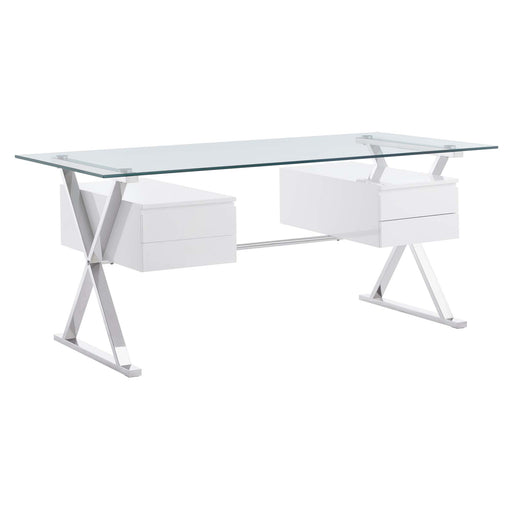 Modway Sector 71" Glass Top Glass Office Desk in White