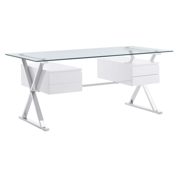 Modway Sector 71" Glass Top Glass Office Desk in White
