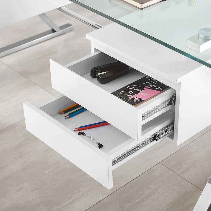 Modway Sector 71" Glass Top Glass Office Desk in White - Detail View