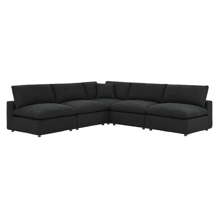 Modway Furniture Commix Down Filled Overstuffed Boucle Fabric 5-Piece Sectional Sofa Black 80 x 160 x 20