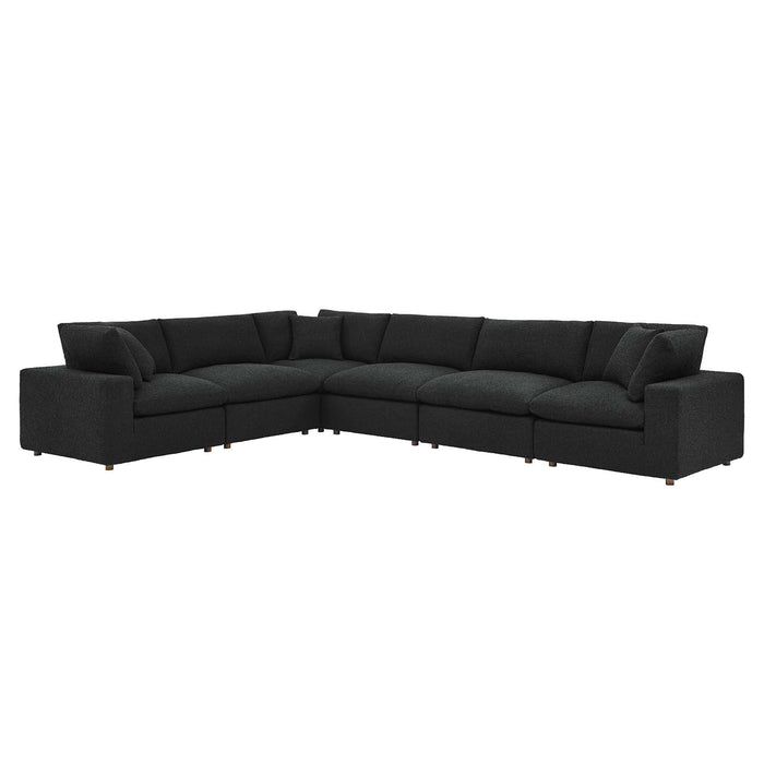 Modway Furniture Commix Down Filled Overstuffed Boucle Fabric 6-Piece Sectional Sofa Black 40 x 159 x 20