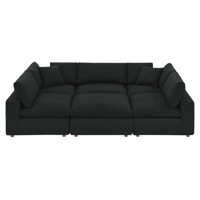 Modway Furniture Commix Down Filled Overstuffed Boucle Fabric 6-Piece Sectional Sofa Black 40 x 159 x 20