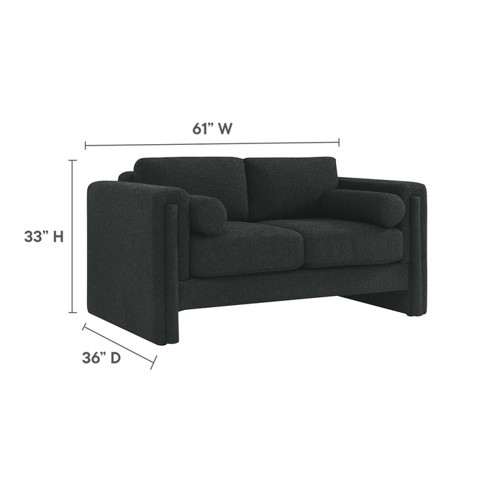 Visible Boucle Fabric Loveseat - in lifestyle setting
