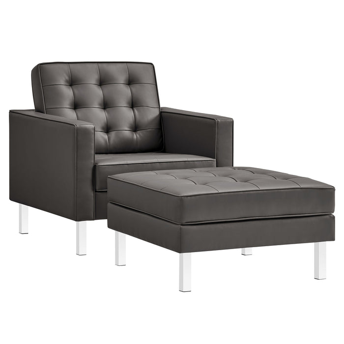 Loft  Tufted Vegan Leather Armchair and Ottoman Set