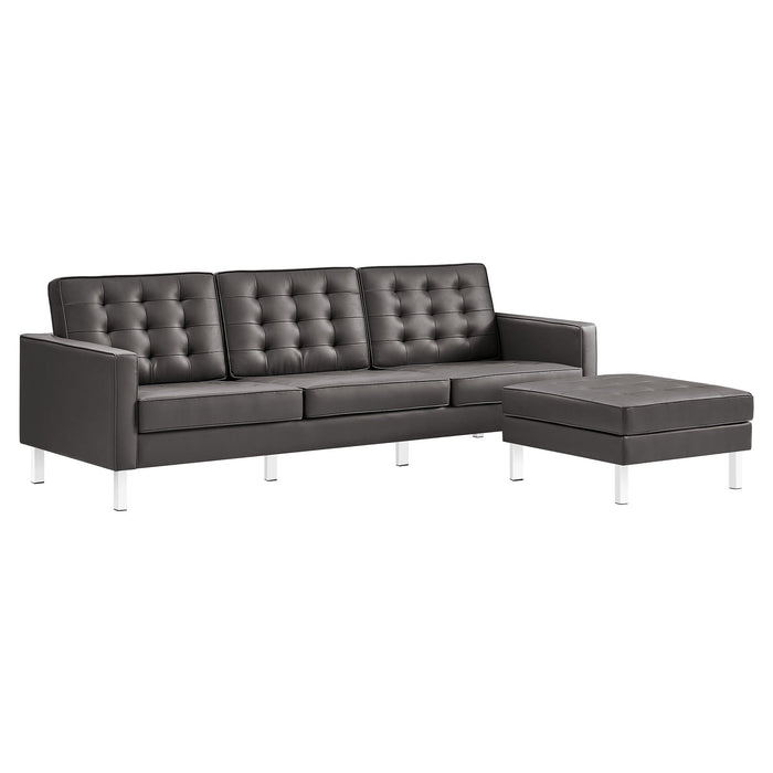 Loft  Tufted Vegan Leather Sofa and Ottoman Set