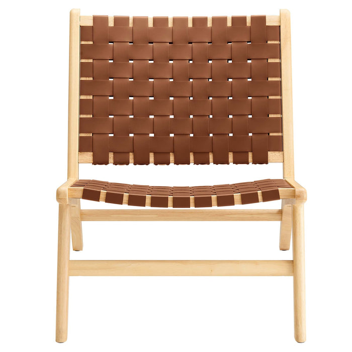 Modway Saoirse Faux Leather Wood Accent Lounge Chair Living Room Furniture - Features