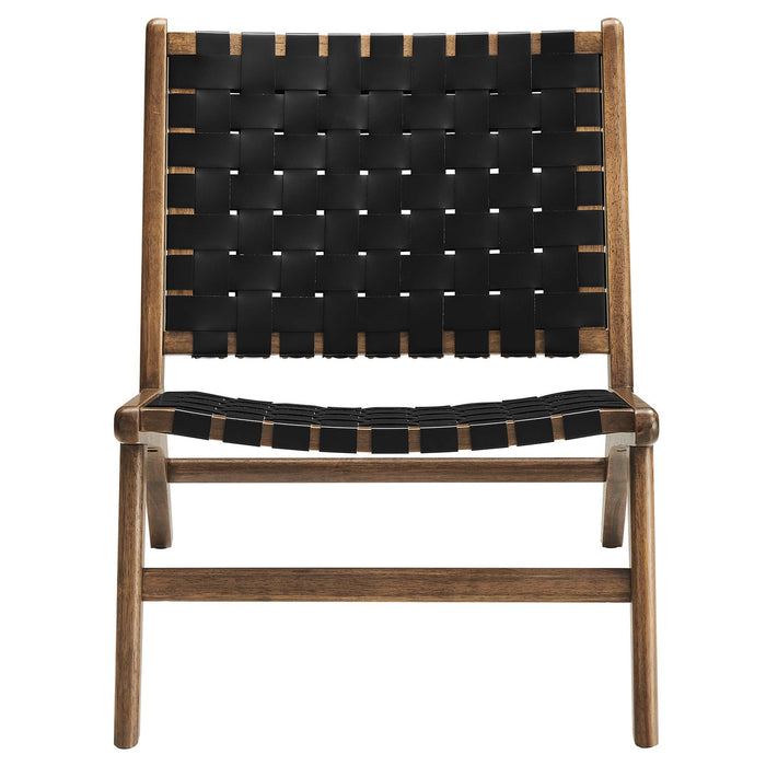 Modway Saoirse Faux Leather Wood Accent Lounge Chair Living Room Furniture - View 15