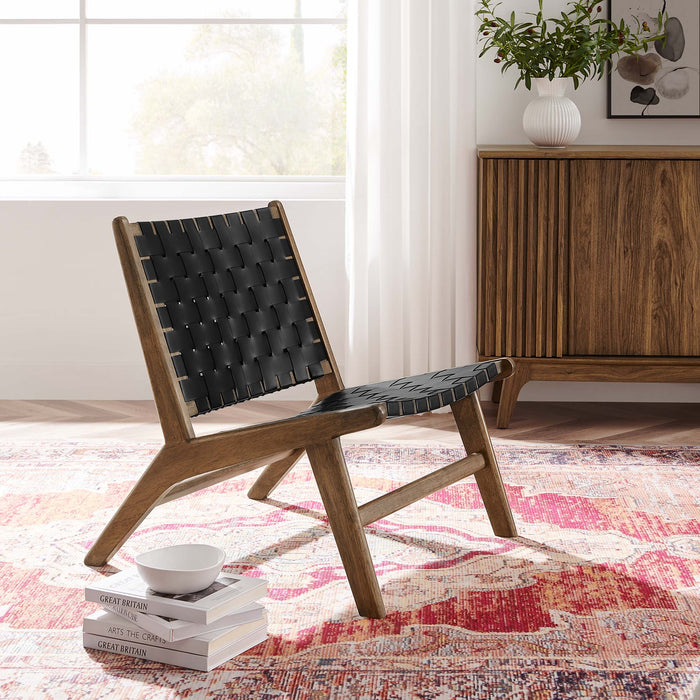 Modway Saoirse Faux Leather Wood Accent Lounge Chair Living Room Furniture - View 9