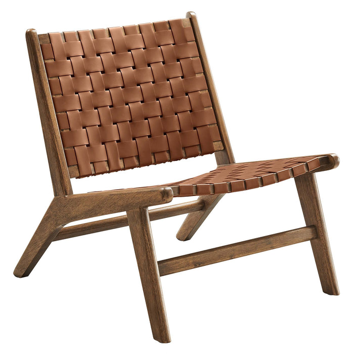 Modway Saoirse Faux Leather Wood Accent Lounge Chair Living Room Furniture - View 26