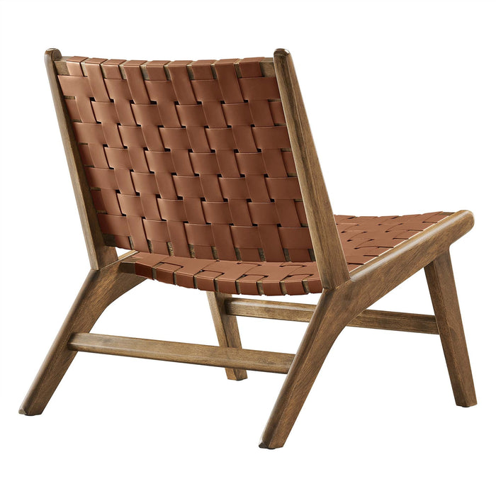 Modway Saoirse Faux Leather Wood Accent Lounge Chair Living Room Furniture - View 22