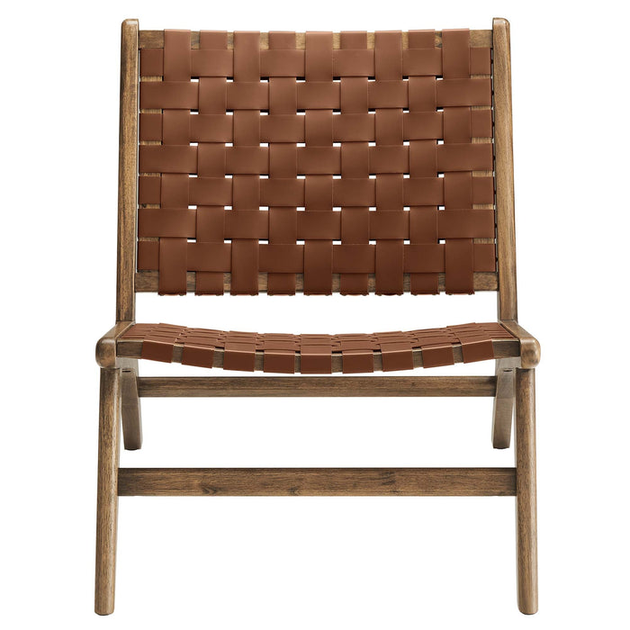 Modway Saoirse Faux Leather Wood Accent Lounge Chair Living Room Furniture - View 23