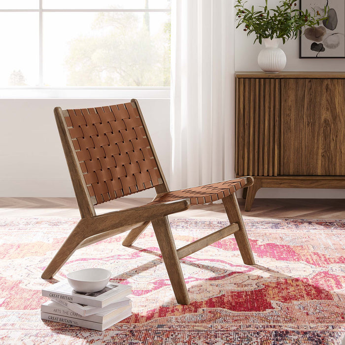 Modway Saoirse Faux Leather Wood Accent Lounge Chair Living Room Furniture - View 17