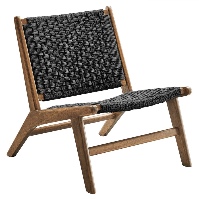 Modway Saoirse Woven Rope Wood Accent Lounge Chair Living Room Furniture in Black